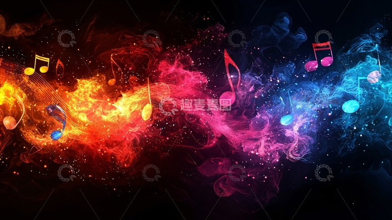 高清大图下载【趣麦麦图】彩色音符火焰烟雾