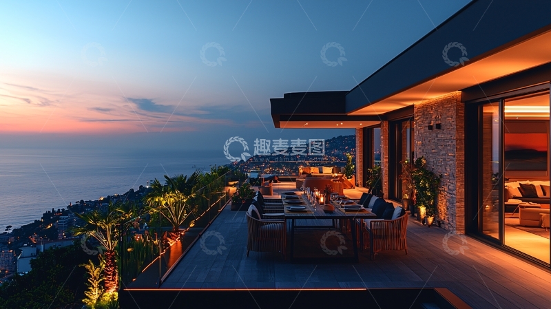 高清大图下载【趣麦麦图】海景别墅夜景