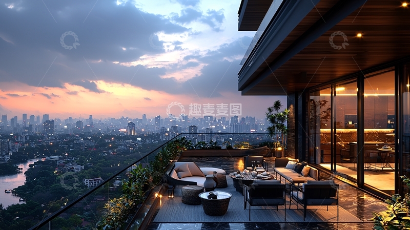 高清大图下载【趣麦麦图】高端公寓夜景阳台