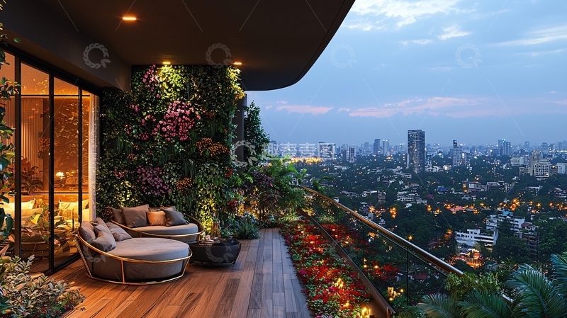 高清大图下载【趣麦麦图】高层公寓阳台夜景