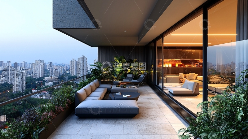 高清大图下载【趣麦麦图】高层公寓阳台夜景