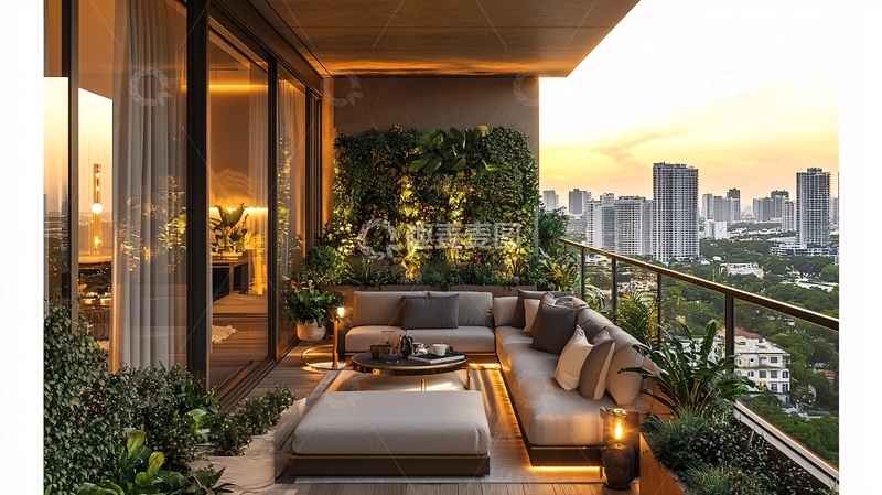 高清大图下载【趣麦麦图】高层公寓阳台夜景