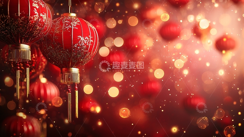 高清大图下载【趣麦麦图】红色灯笼和金色光斑