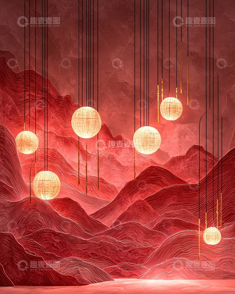 高清大图下载【趣麦麦图】红粉色山峦背景灯饰