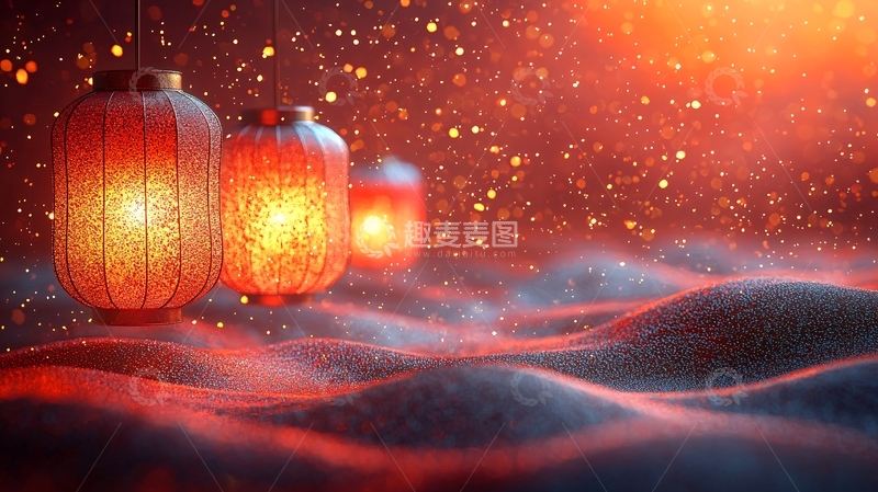 高清大图下载【趣麦麦图】红灯笼雪地梦幻场景