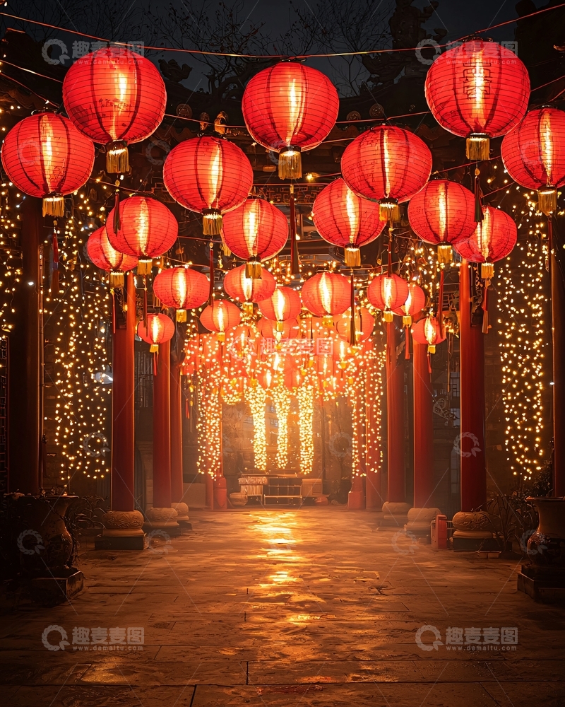 高清大图下载【趣麦麦图】红灯笼夜景长廊