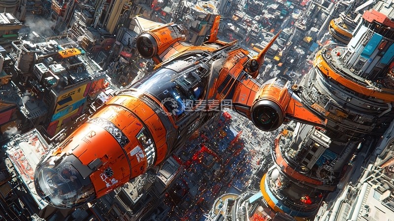 高清大图下载【趣麦麦图】未来都市飞船