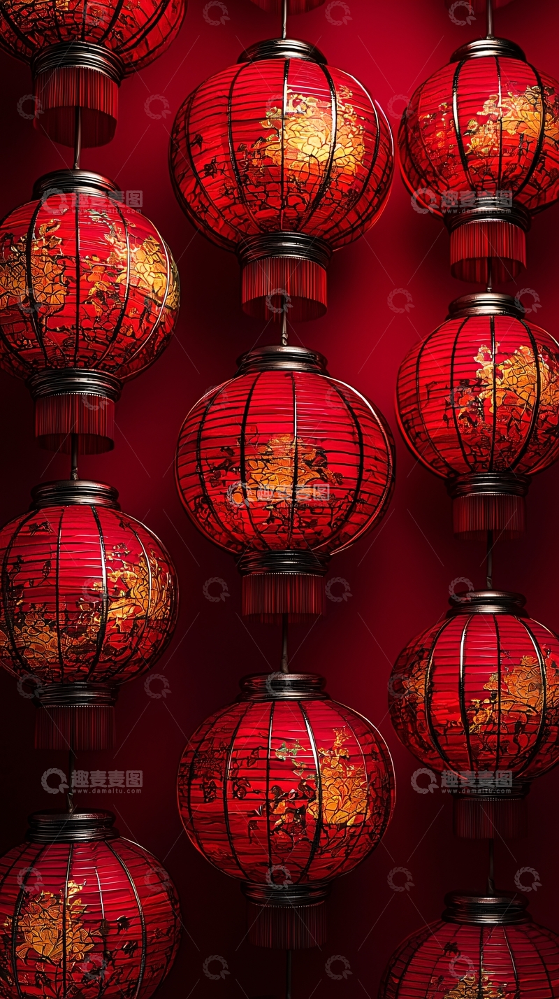 高清大图下载【趣麦麦图】红色灯笼喜庆排列