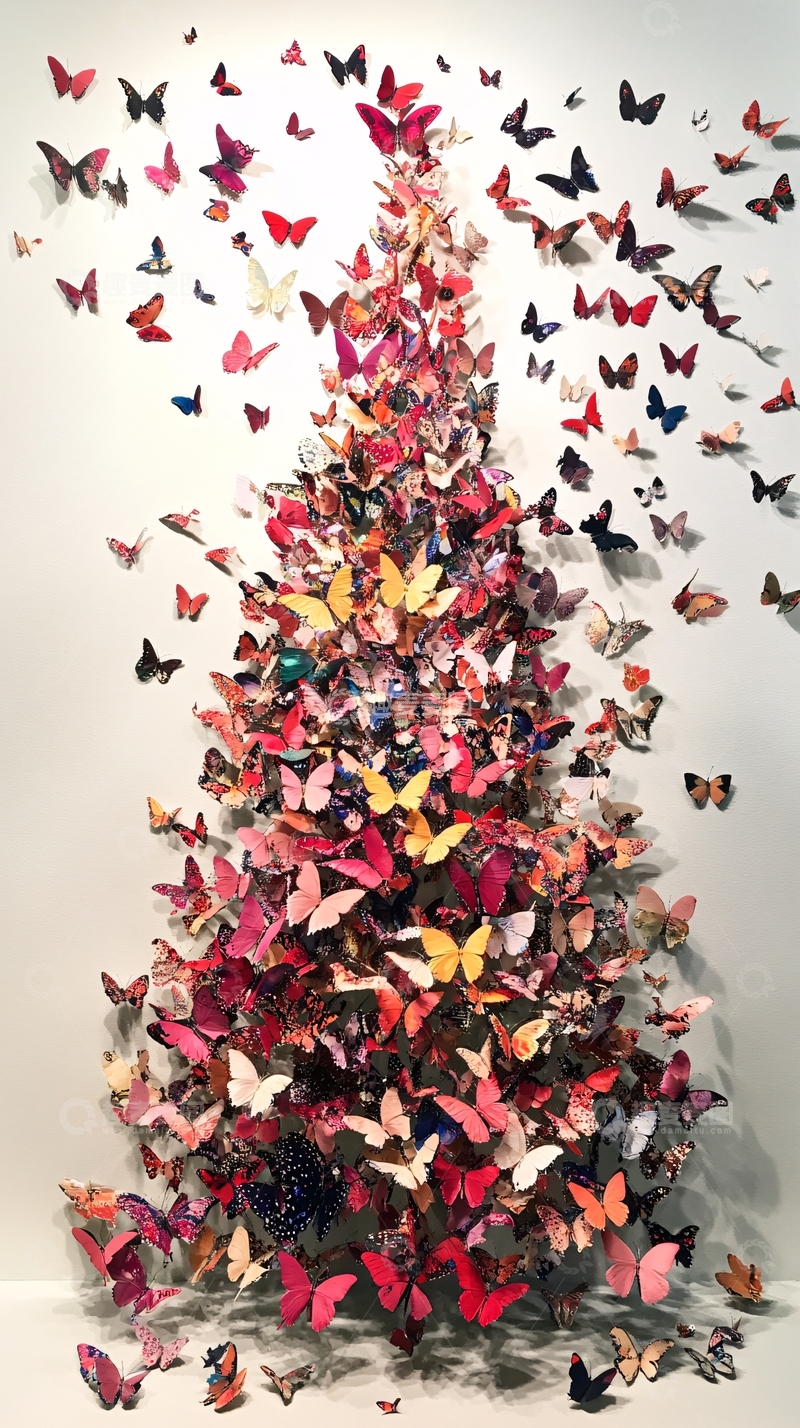 高清大图下载【趣麦麦图】彩色蝴蝶树状墙饰