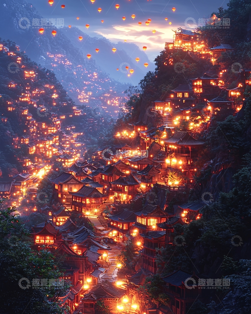 高清大图下载【趣麦麦图】山间夜景