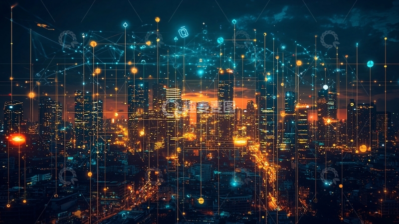 高清大图下载【趣麦麦图】夜景城市数据网络