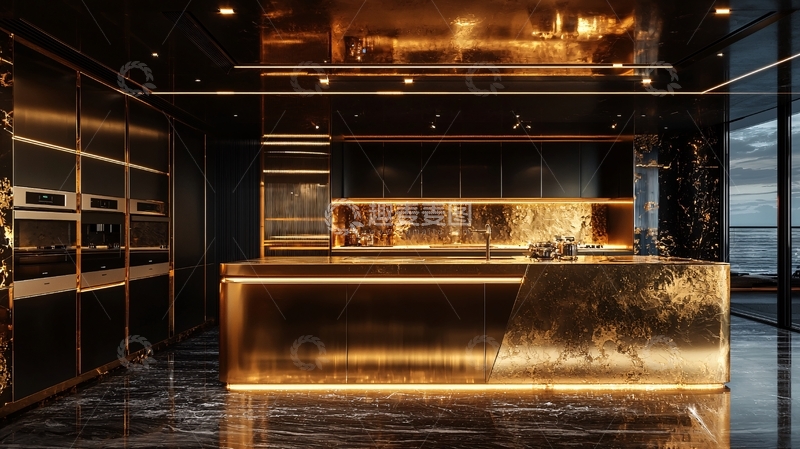 高清大图下载【趣麦麦图】奢华金色现代厨房