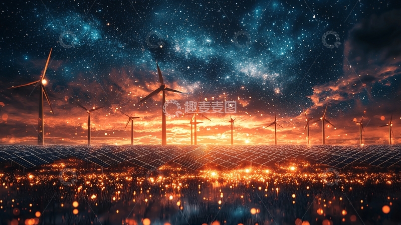 高清大图下载【趣麦麦图】星空下风力发电