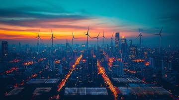 城市夜景风力发电