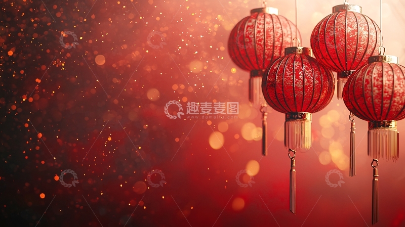 高清大图下载【趣麦麦图】红色背景上的灯笼