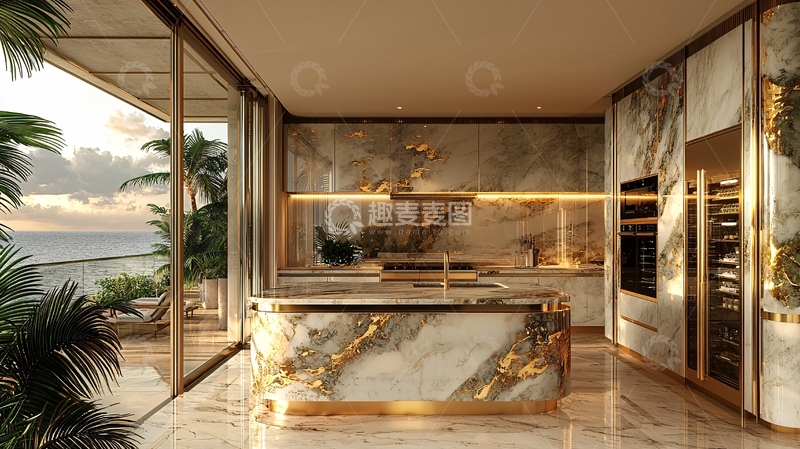 高清大图下载【趣麦麦图】奢华海景厨房设计