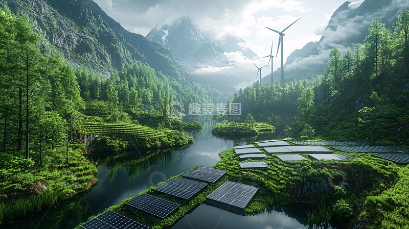 高清大图下载【趣麦麦图】山谷河流绿色环保能源