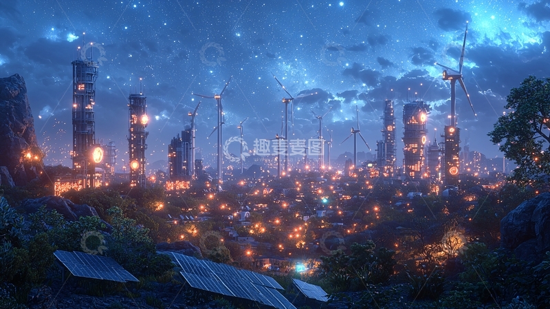 高清大图下载【趣麦麦图】夜空下的未来工业城市