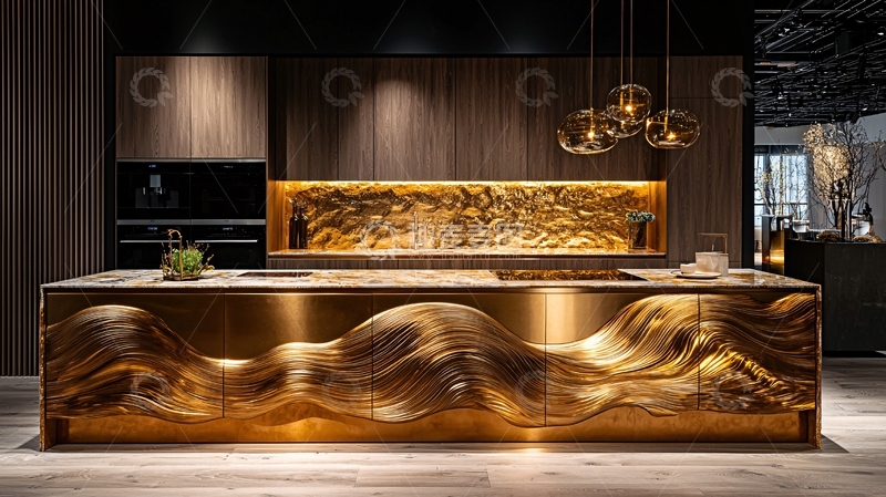 高清大图下载【趣麦麦图】奢华金色流线型橱柜