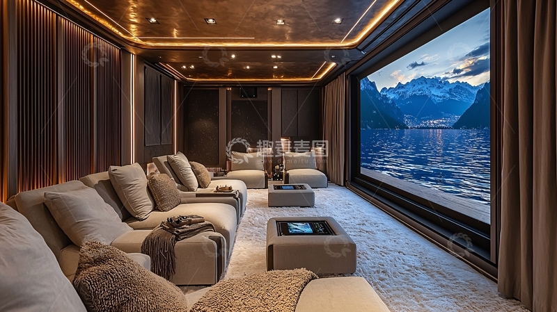 高清大图下载【趣麦麦图】豪华客厅落地窗湖景