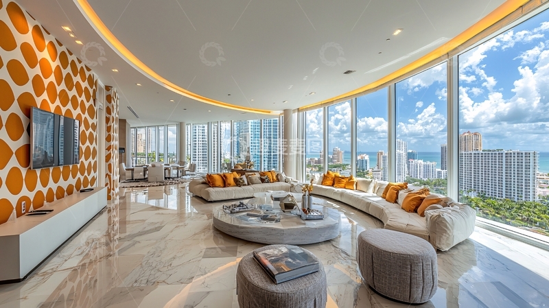 高清大图下载【趣麦麦图】现代奢华海景公寓客厅