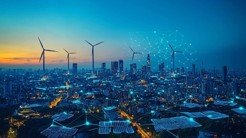 夜景城市风力发电