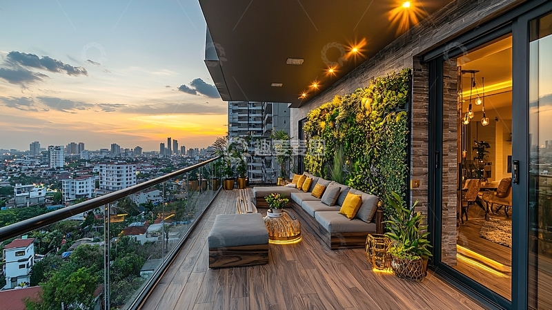 高清大图下载【趣麦麦图】高层公寓阳台夜景