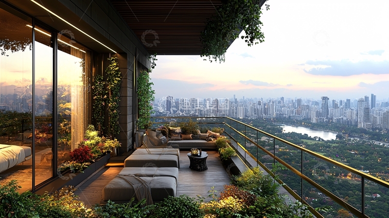 高清大图下载【趣麦麦图】高层公寓阳台夜景