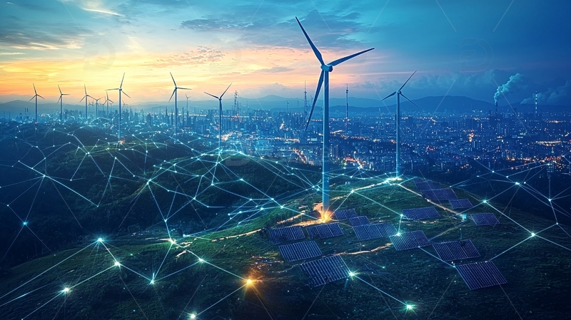 高清大图下载【趣麦麦图】风力发电场夜景