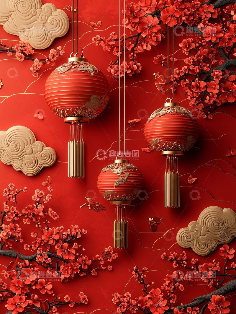 高清大图下载【趣麦麦图】红色背景