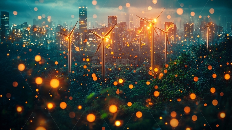 高清大图下载【趣麦麦图】未来城市风力发电