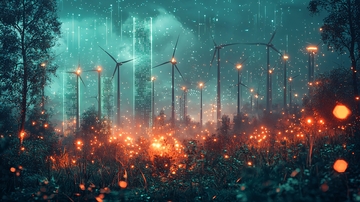 雨夜森林风力发电机