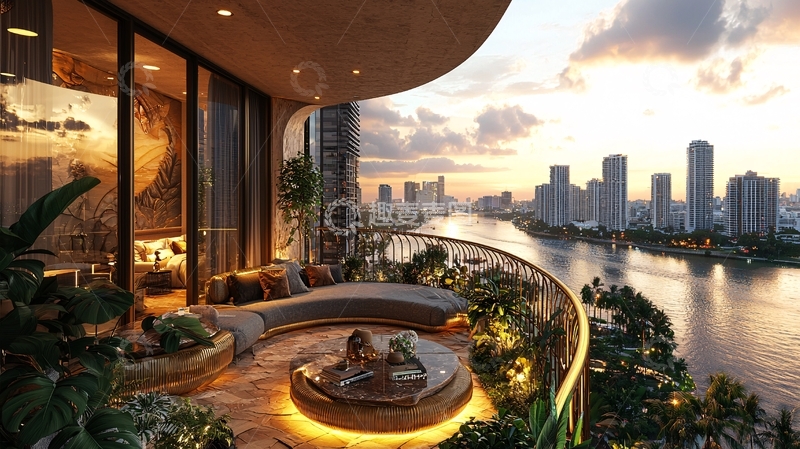 高清大图下载【趣麦麦图】-高端住宅阳台夜景