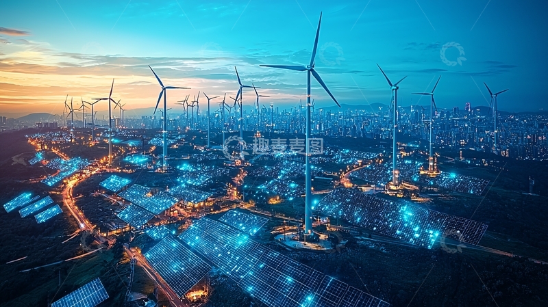 高清大图下载【趣麦麦图】夜景风力发电场