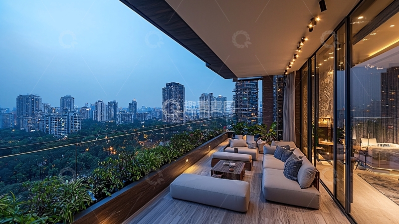 高清大图下载【趣麦麦图】高层公寓阳台夜景