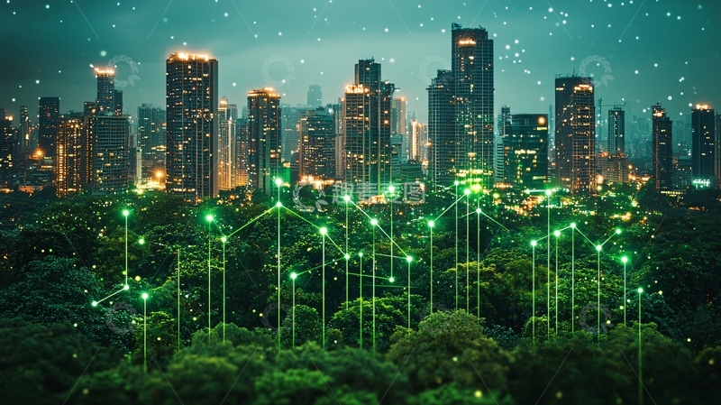 高清大图下载【趣麦麦图】夜晚城市绿化环保科技