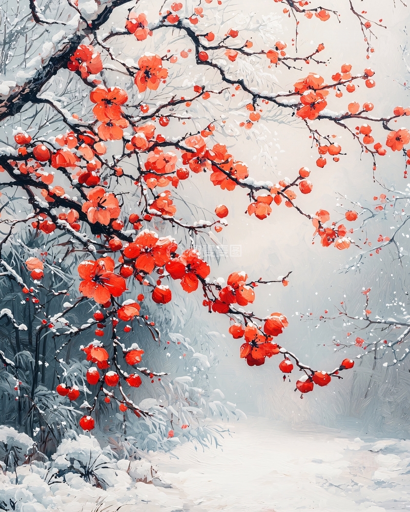 高清大图下载【趣麦麦图】冬日红梅雪景