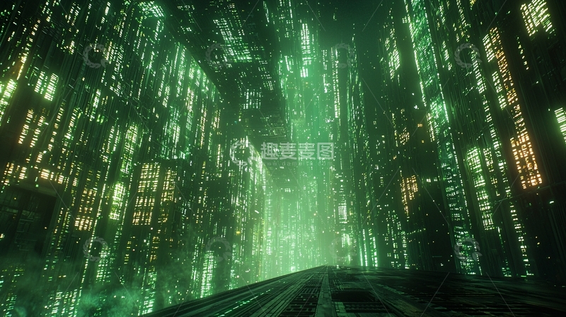 高清大图下载【趣麦麦图】绿光代码城市