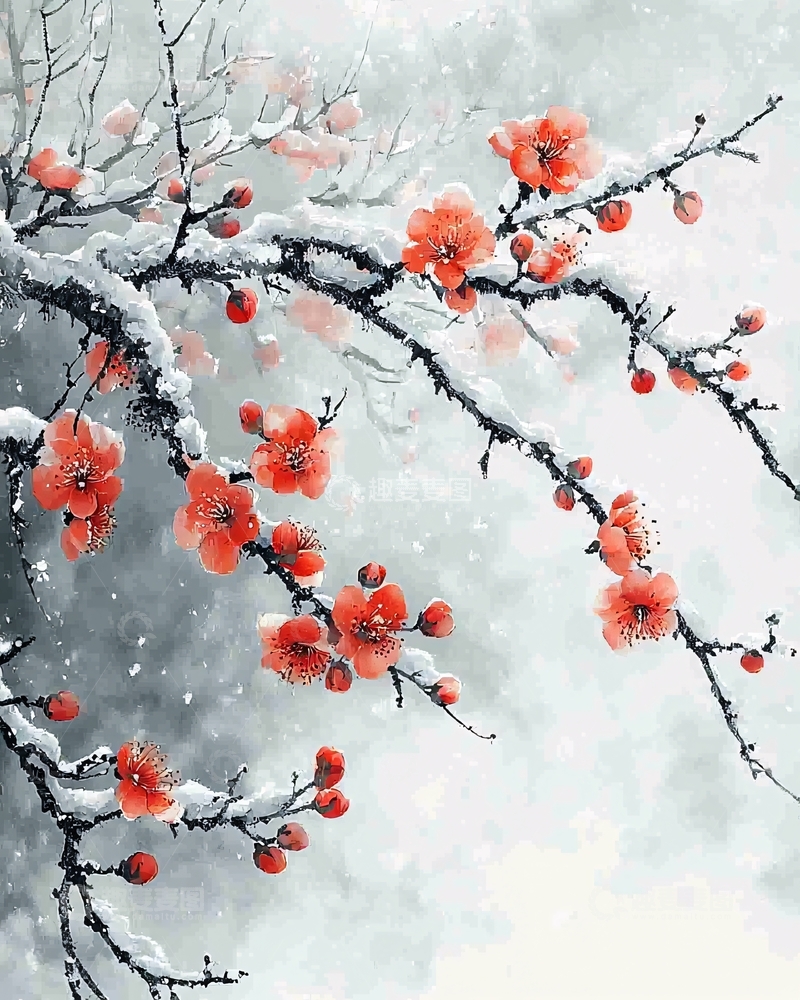 高清大图下载【趣麦麦图】雪中红梅