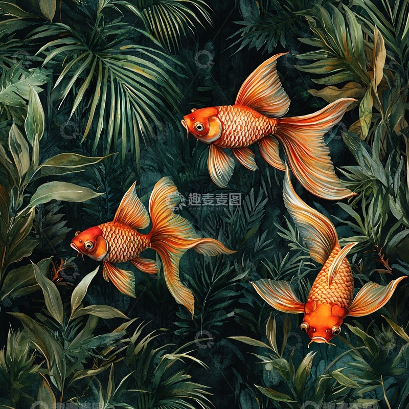 高清大图下载【趣麦麦图】热带雨林金鱼图