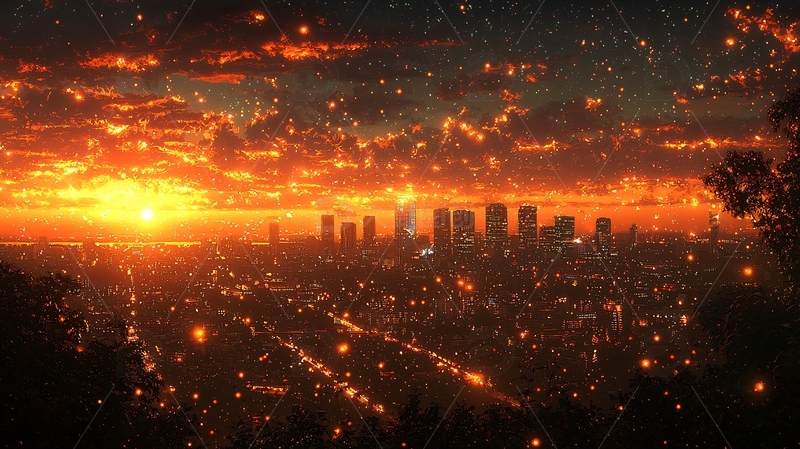 高清大图下载【趣麦麦图】火烧云下的城市夜景