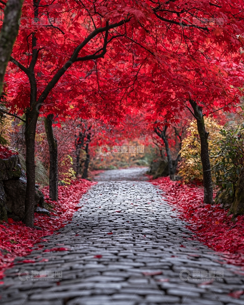 高清大图下载【趣麦麦图】红叶小路