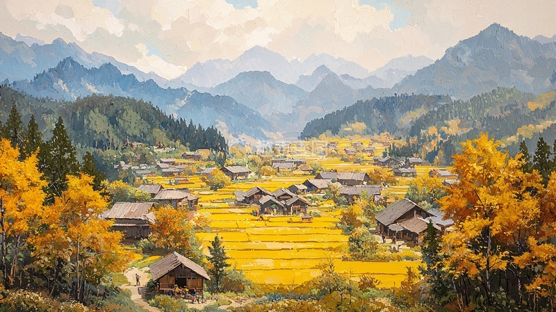 高清大图下载【趣麦麦图】秋日山村风景图