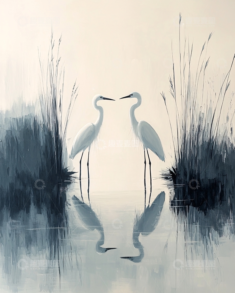 高清大图下载【趣麦麦图】水墨白鹭