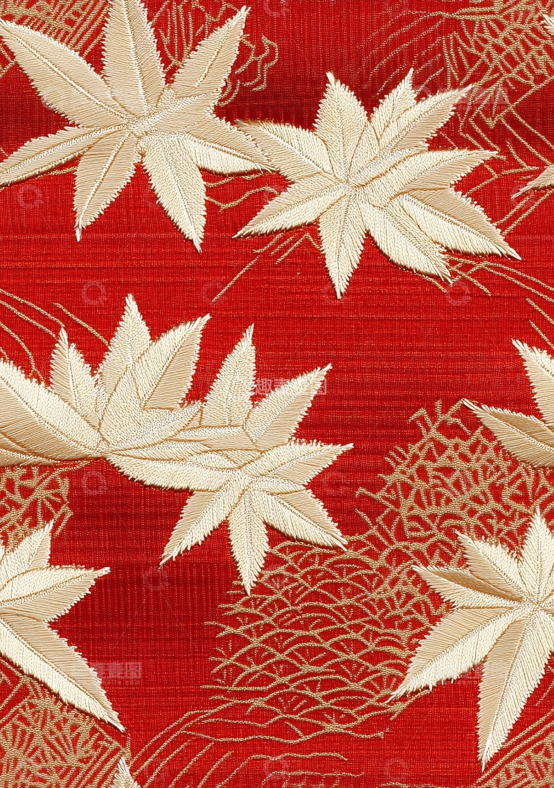 高清大图下载【趣麦麦图】红底金色枫叶纹理