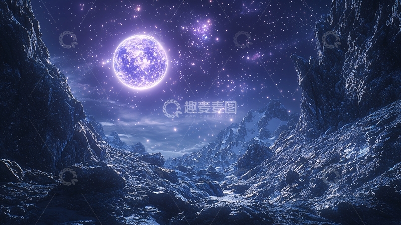 高清大图下载【趣麦麦图】紫色星球月夜