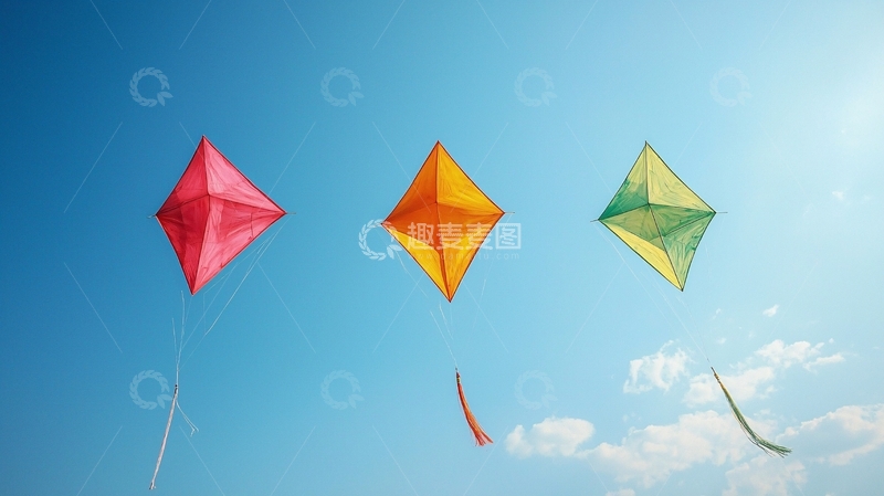 高清大图下载【趣麦麦图】蓝天下的三只风筝