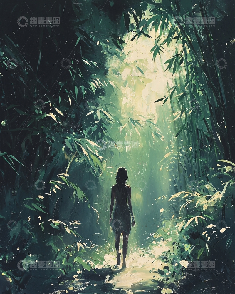 高清大图下载【趣麦麦图】竹林深处女子