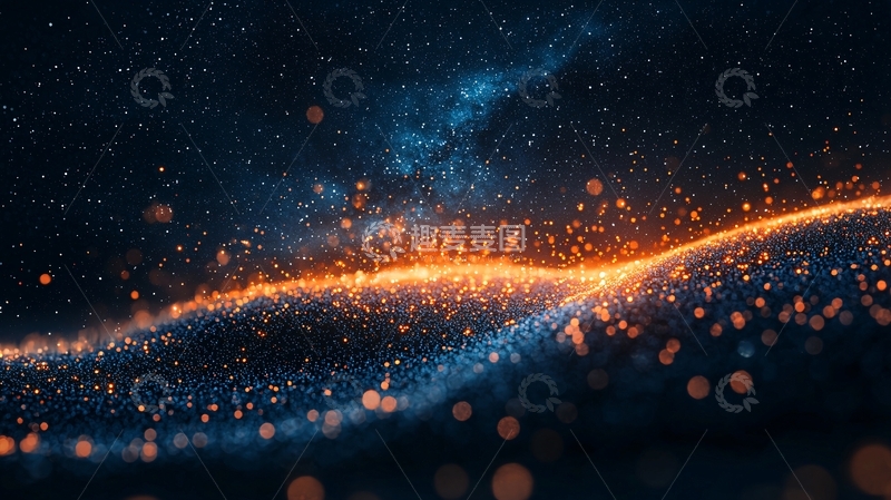 高清大图下载【趣麦麦图】深蓝色背景下橙色粒子流动