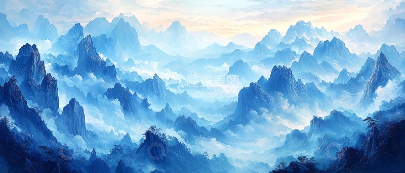 高清大图下载【趣麦麦图】蓝调仙境山峦